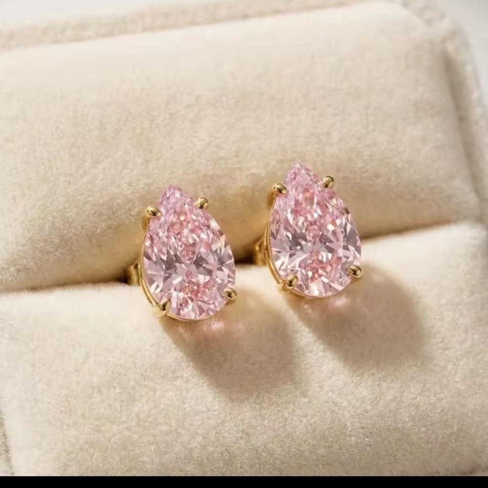 Pink Sapphire Teardrop Crystal Stud Earrings - Gold Vermeil Setting